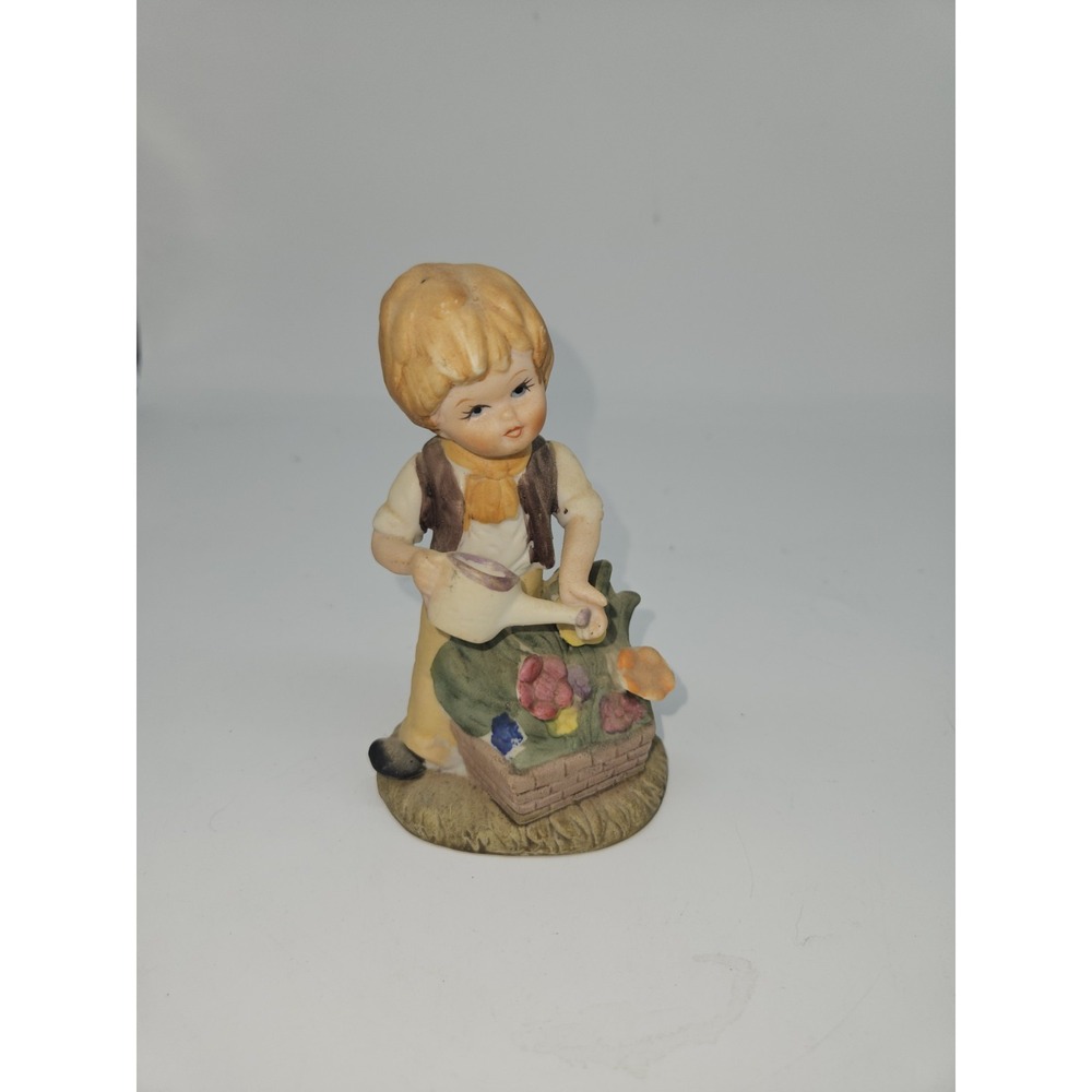 Vintage Ceramic Boy Watering Flowers Figure